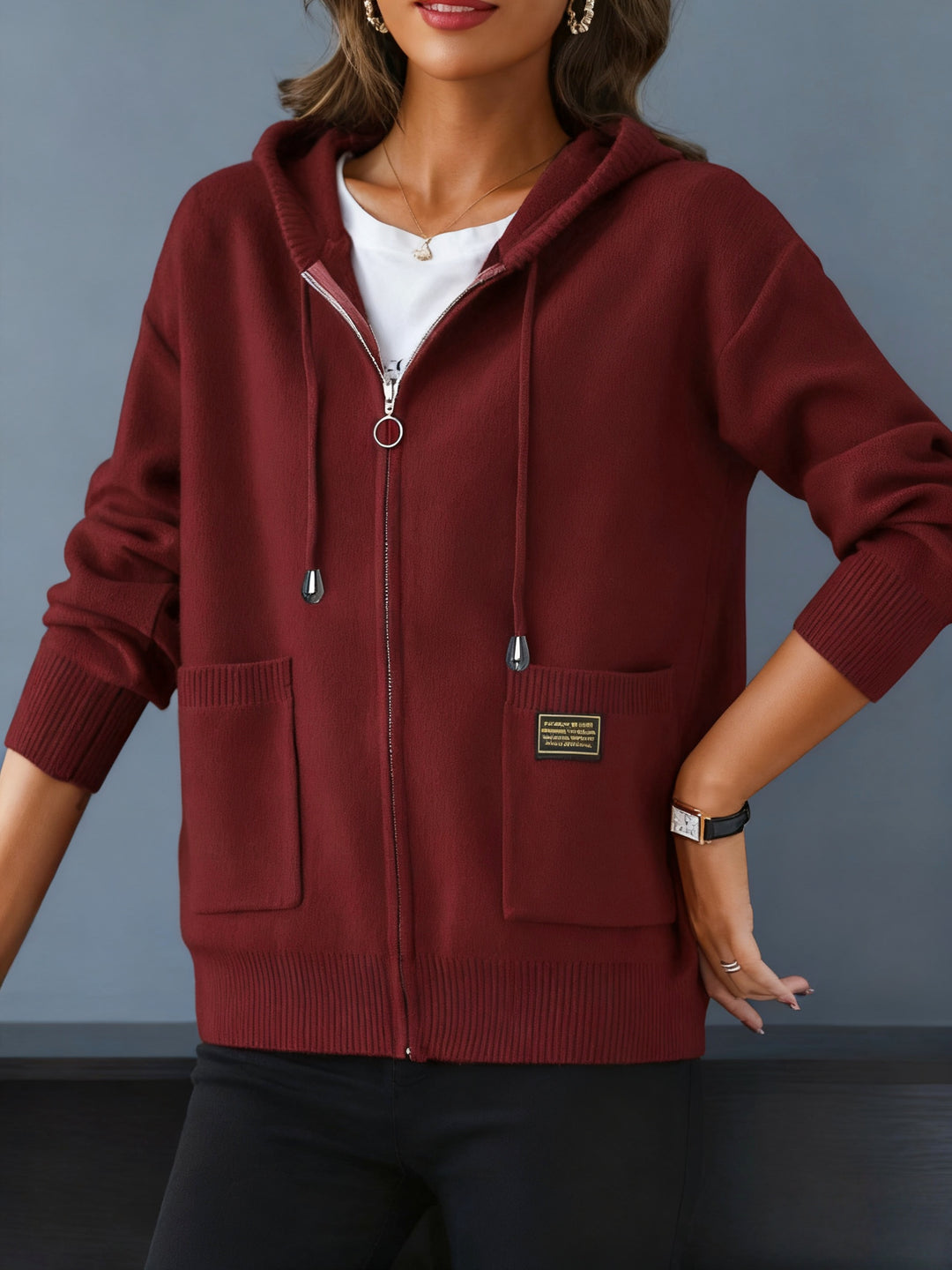 Rowena | Cozy Zip-Up Hooded Cardigan