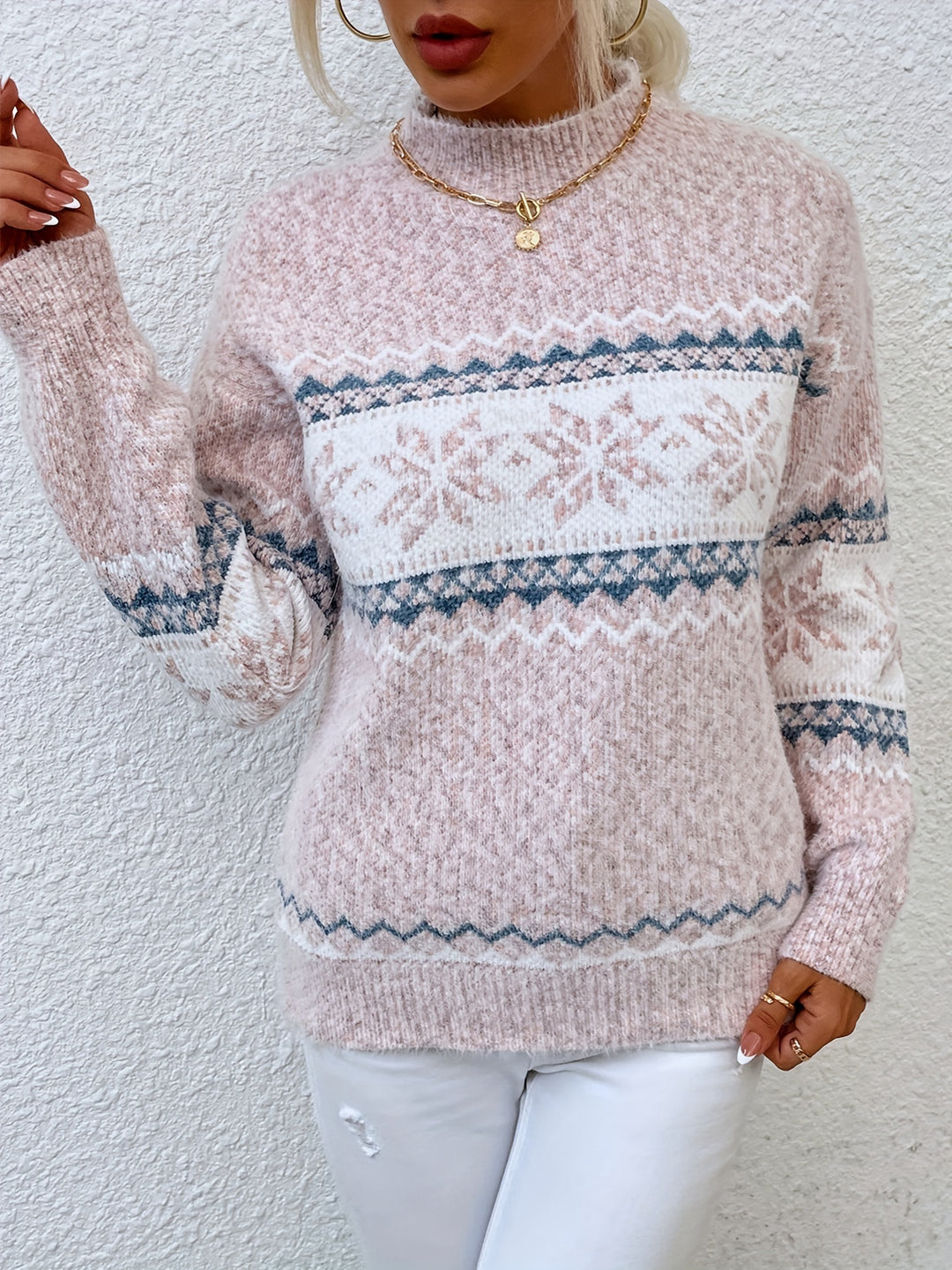 Tamsin | Cozy Snowflake Mock-Neck Sweater