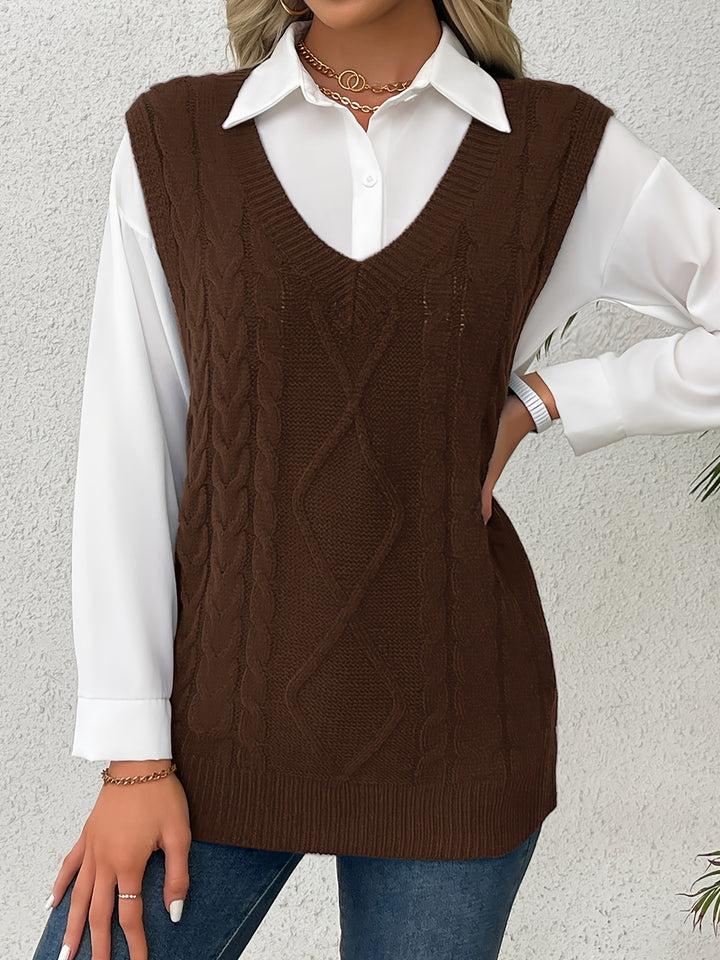 Cora | Cozy Cable-Knit V-Neck Sweater Vest
