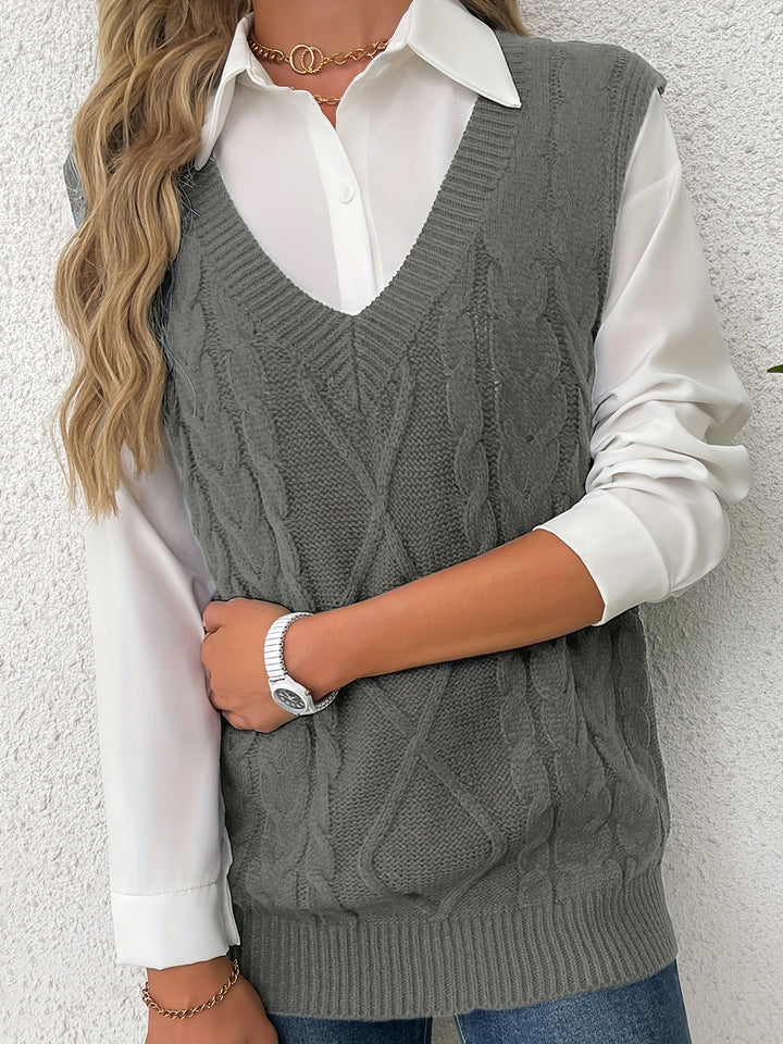 Cora | Cozy Cable-Knit V-Neck Sweater Vest