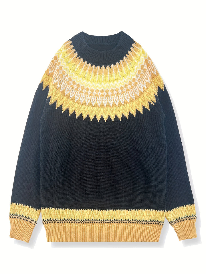 Brenna | Chunky Jacquard Round Neck Sweater