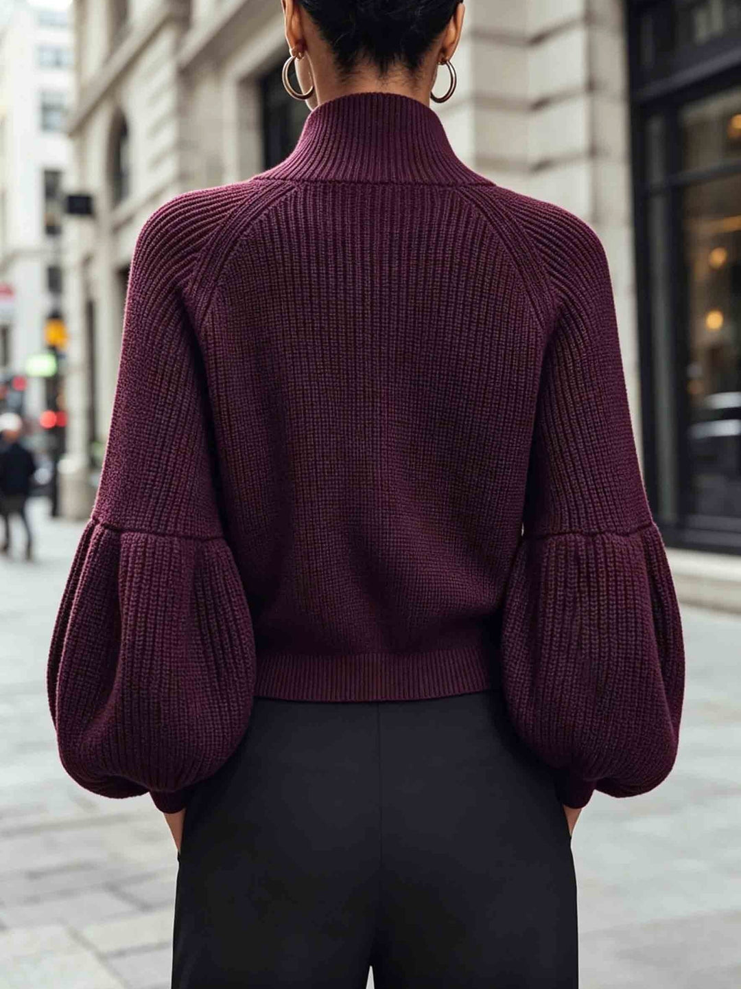 Gwyneth | Zip-Up Puff-Sleeve Cardigan
