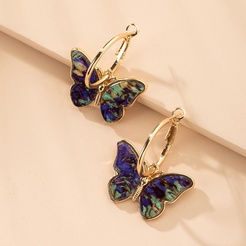 Tricia | Stylish Multicolor Butterfly Hoop Earrings
