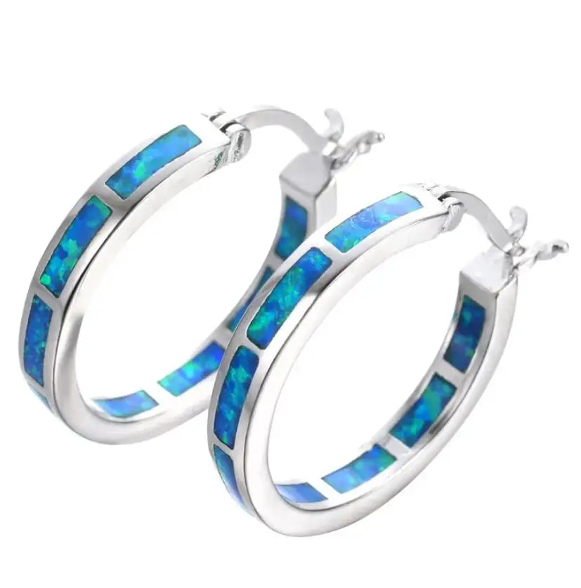 Vicky Earring Vicki | Elegant blue Fire Opal Hoop Earrings – Harper & Wells