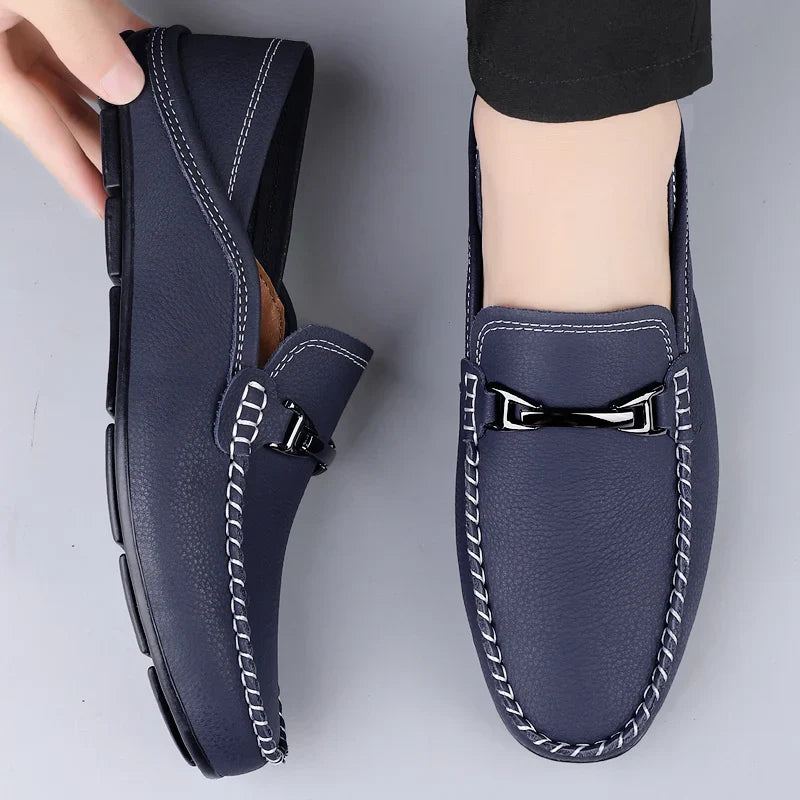 Stitch-Detail Driving Loafers Styled Look