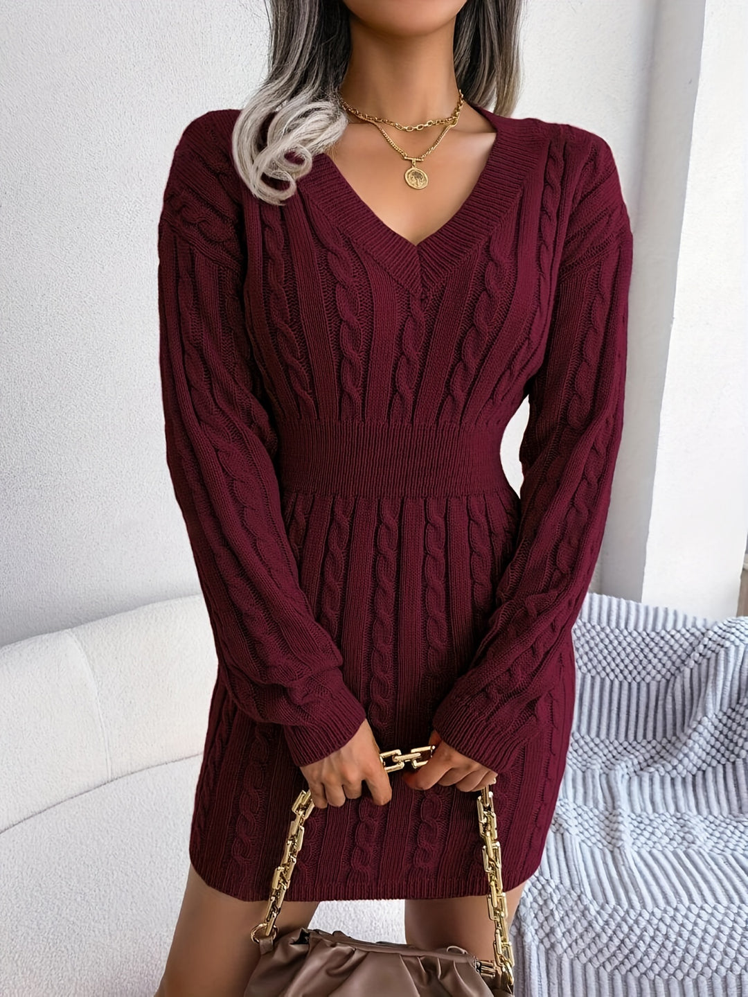 Felicity | Cable-Knit Peplum Sweater Dress