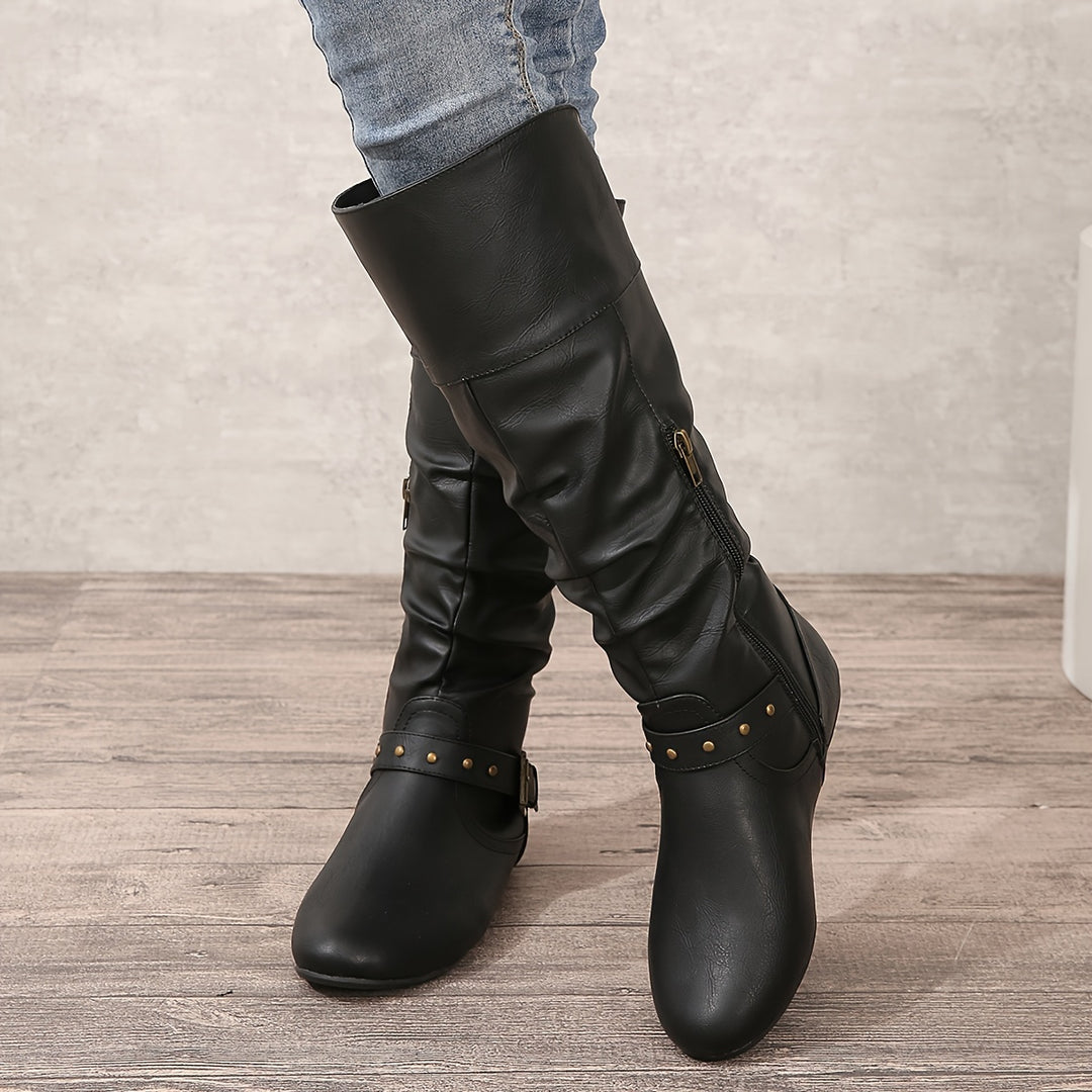 Eileen | Slouchy Buckle Riding Boots