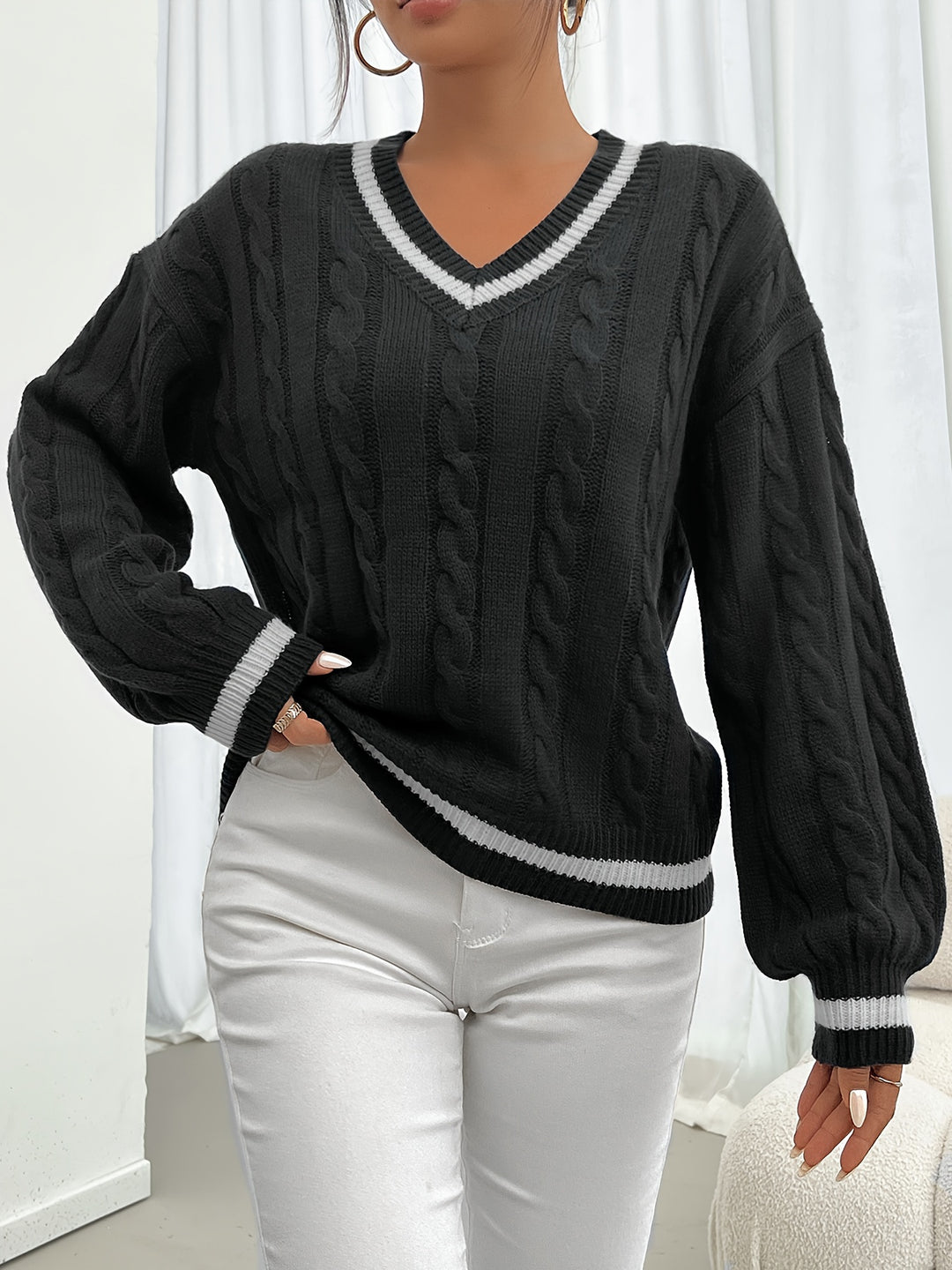 Camryn | Cable-Knit V-Neck Sweater