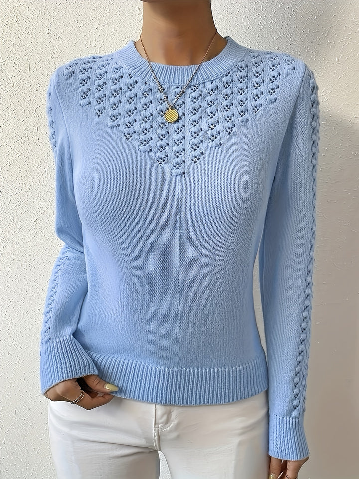 Aveline | Pointelle-Knit Round Neck Sweater