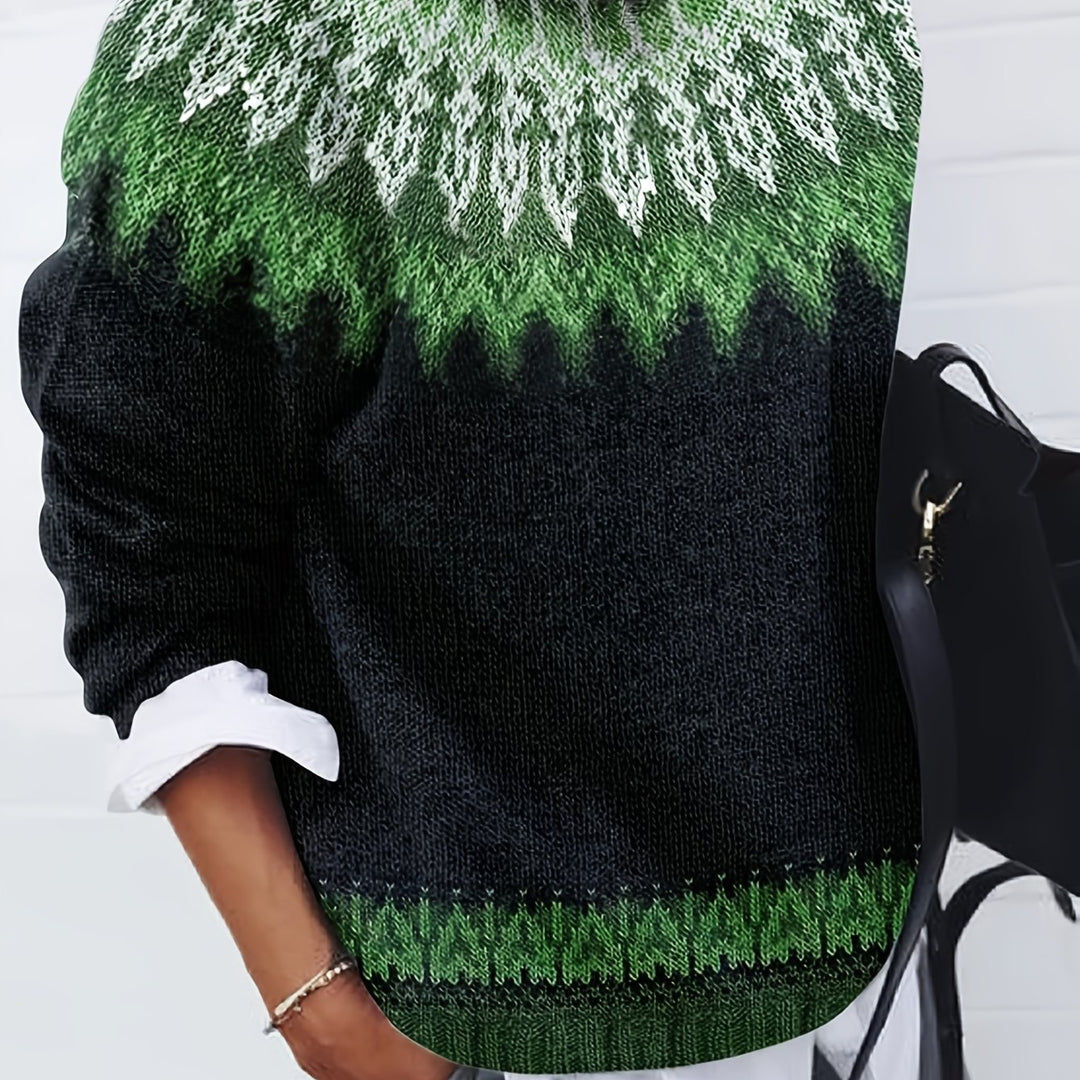 Brenna | Chunky Jacquard Round Neck Sweater