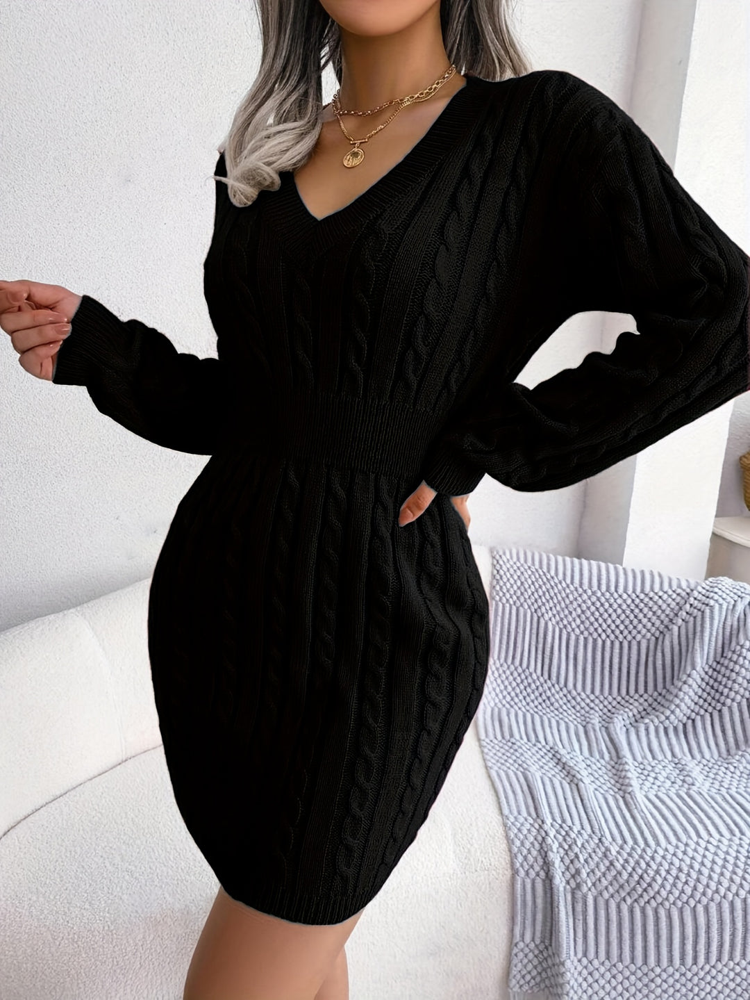 Felicity | Cable-Knit Peplum Sweater Dress