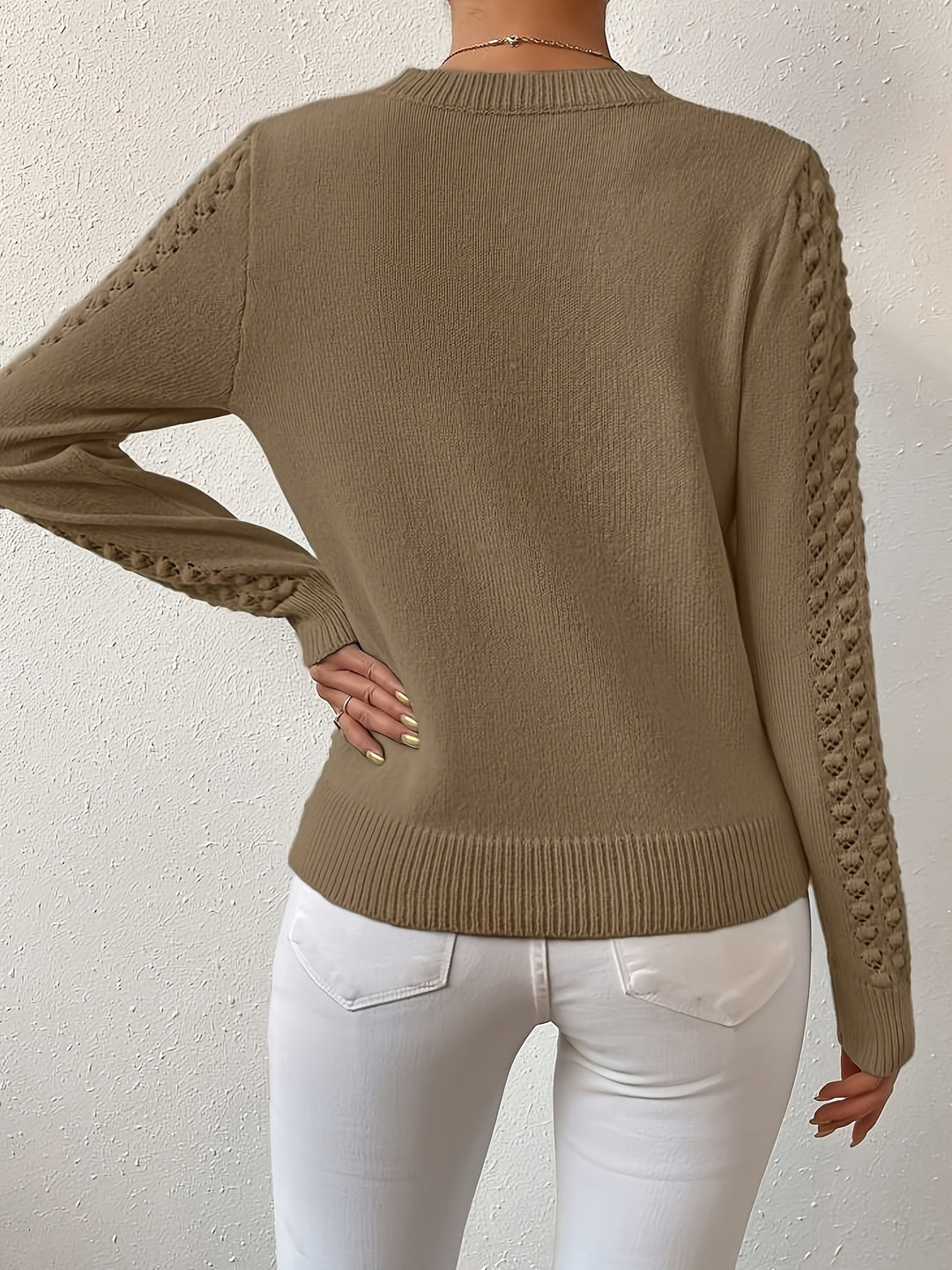 Aveline | Pointelle-Knit Round Neck Sweater