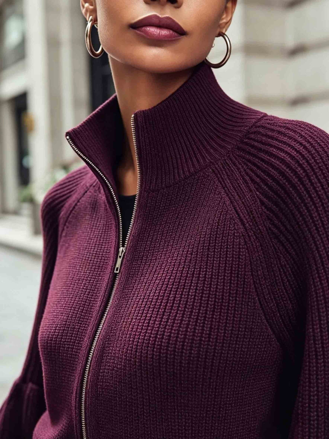 Gwyneth | Zip-Up Puff-Sleeve Cardigan