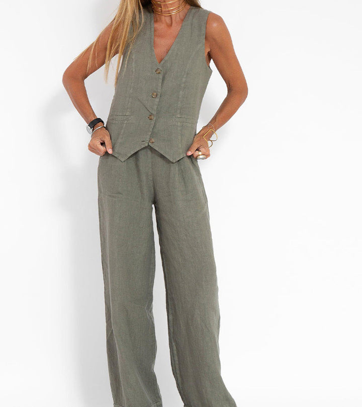 Lauren | Sleeveless V-Neck Vest & Wide-Leg Pants Set