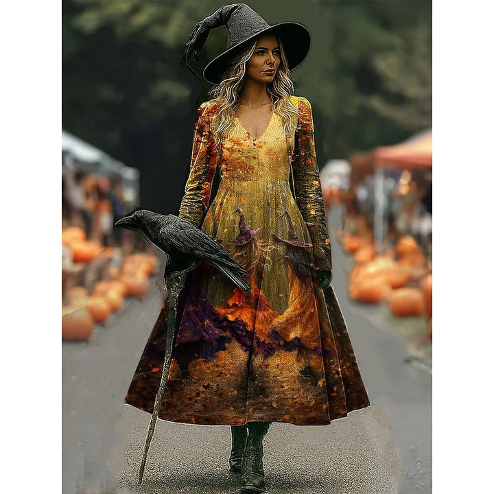 Maren | Halloween Witch Print A-Line Maxi Dress