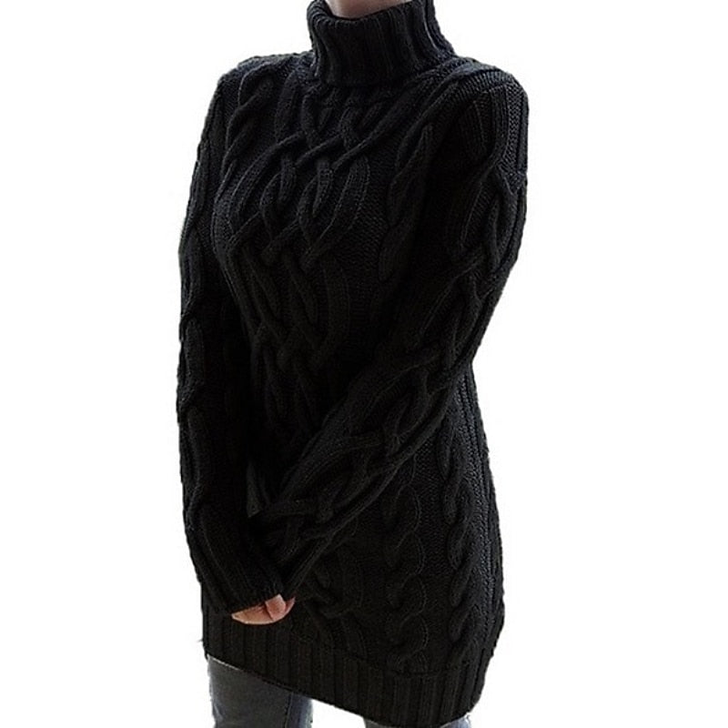 Thea | Cable-Textured Turtleneck Sweater Dress