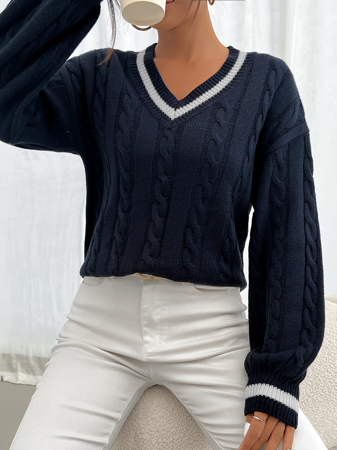 Camryn | Cable-Knit V-Neck Sweater