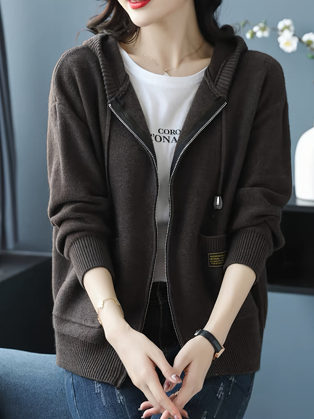 Rowena | Cozy Zip-Up Hooded Cardigan