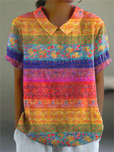 Megan | Elegant Multicolor Floral Striped Shirt