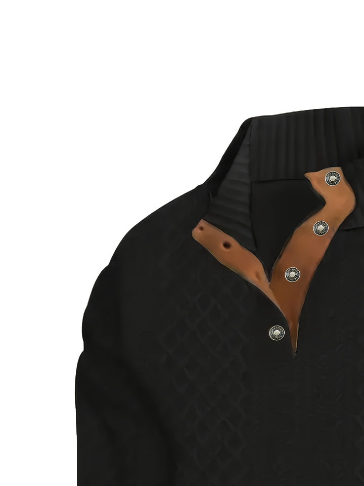 Ronan | Stand Collar Button Henley Sweater