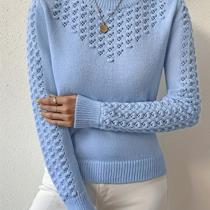 Aveline | Pointelle-Knit Round Neck Sweater