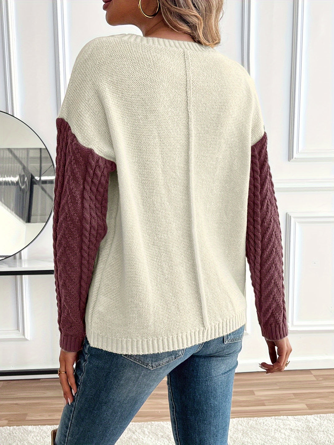 Esme | Color Block Cable Knit Sweater