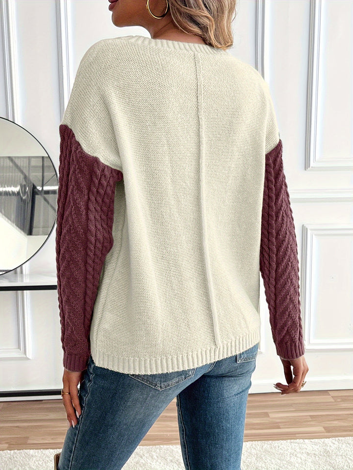 Esme | Color Block Cable Knit Sweater