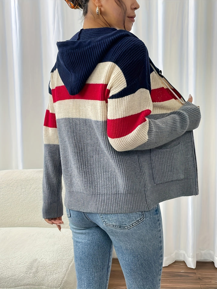 Susannah | Colour-Block Hooded Zip Cardigan