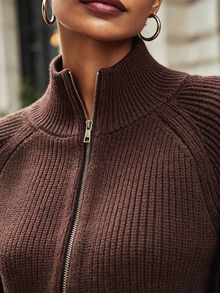 Gwyneth | Zip-Up Puff-Sleeve Cardigan