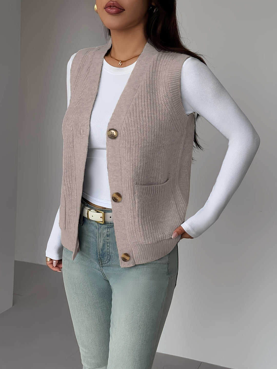 Miriam | Buttoned V-Neck Knit Vest