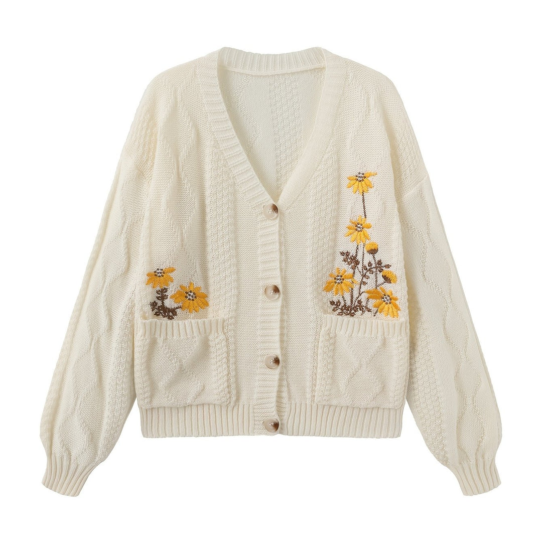Flora | Floral Embroidered Button Cardigan