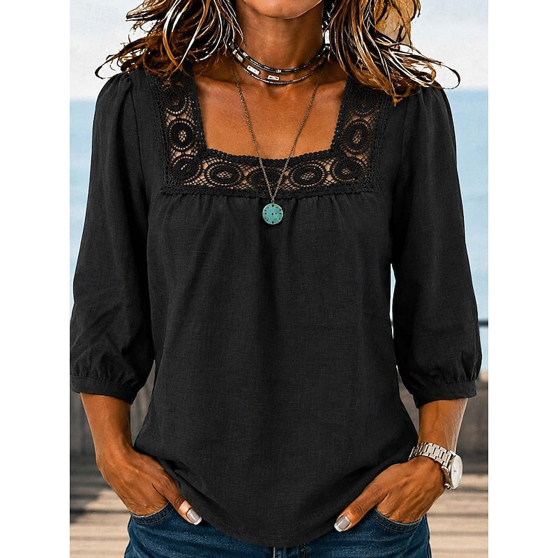 Fern | Lace-Trimmed Square Neck Blouse