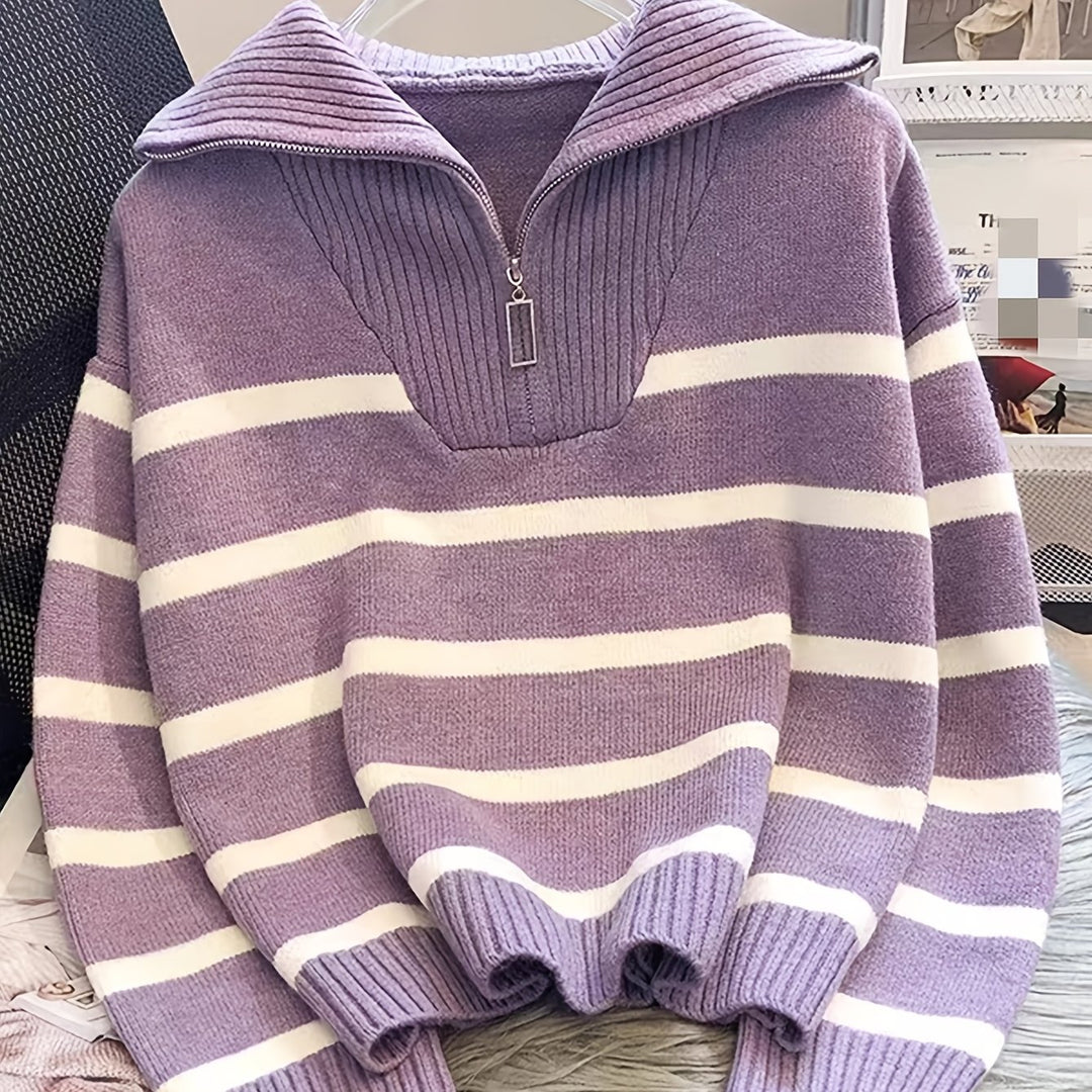 Sabina | Striped Quarter-Zip Sweater