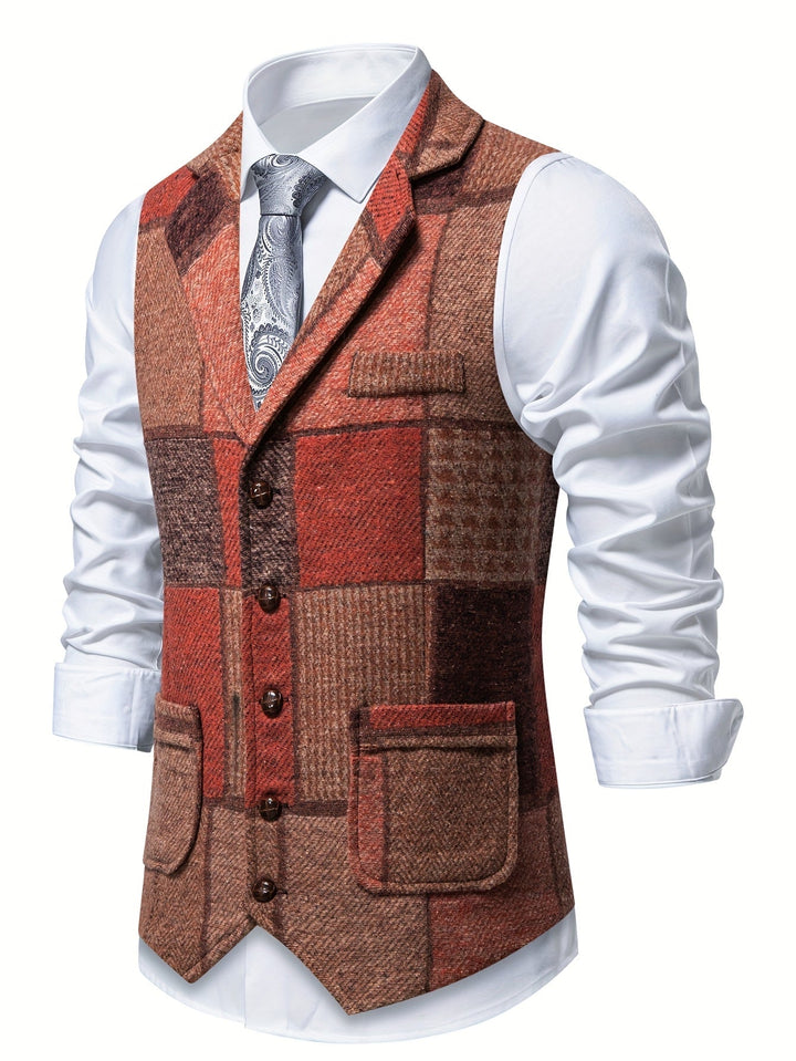 Trevor | Patchwork Vest with Herringbone Pattern