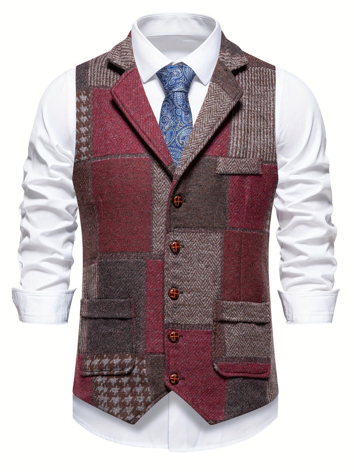 Trevor | Patchwork Vest with Herringbone Pattern
