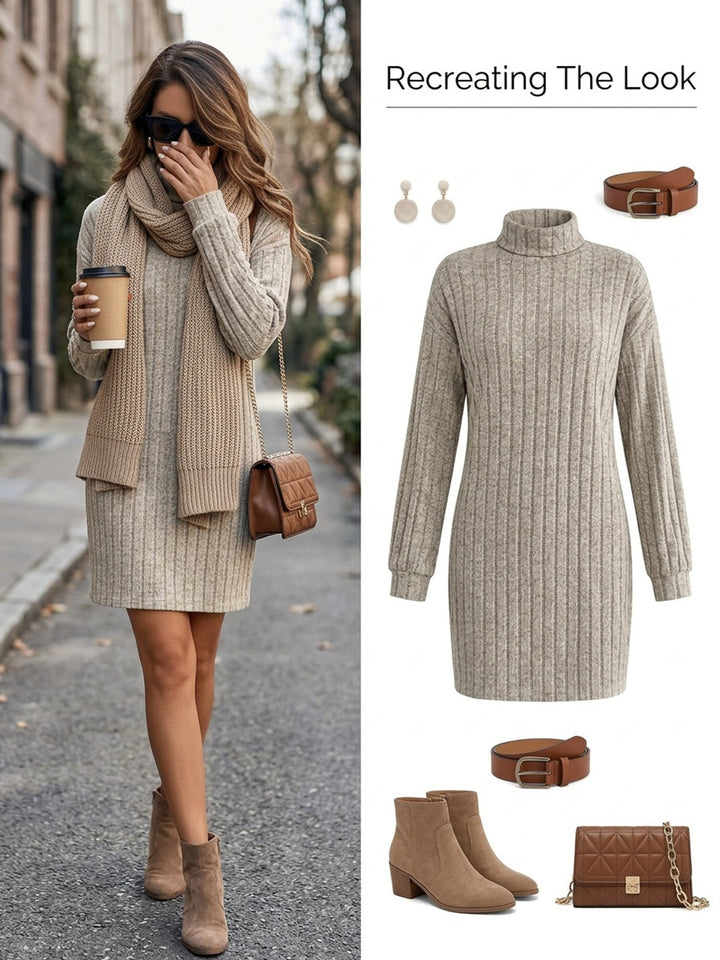 Florence | Ribbed Turtleneck Sweater Dress