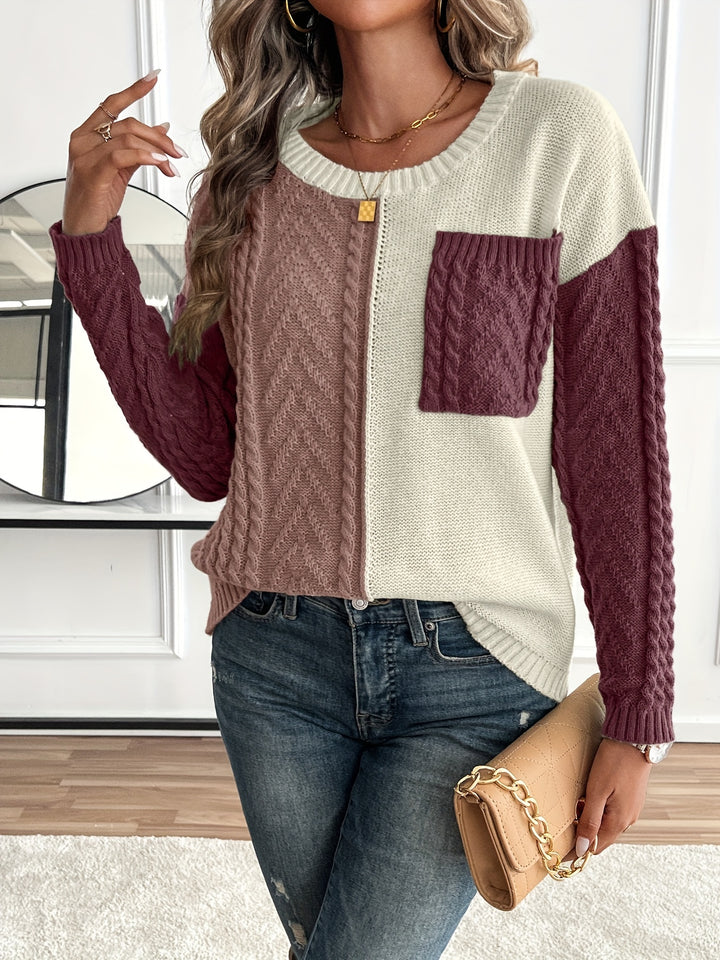 Esme | Color Block Cable Knit Sweater