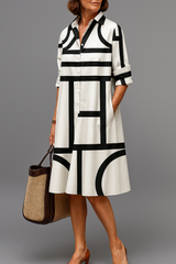 Theodora | Stylish Pattern Collar Midi Dress