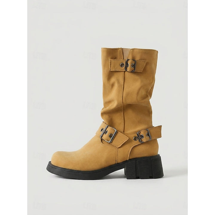 Sylvia | Buckle-Detail Mid-Calf Biker Boots