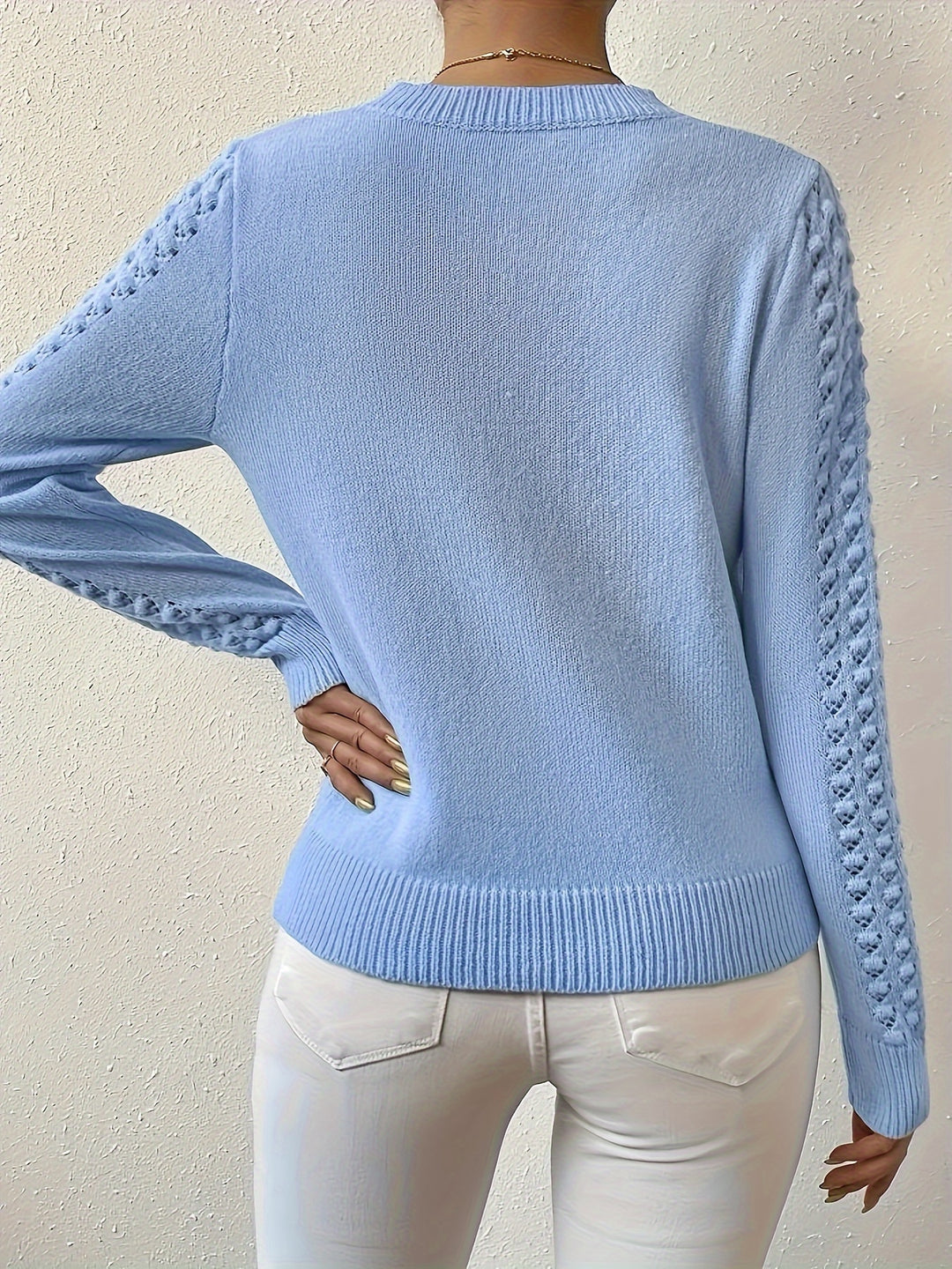 Aveline | Pointelle-Knit Round Neck Sweater