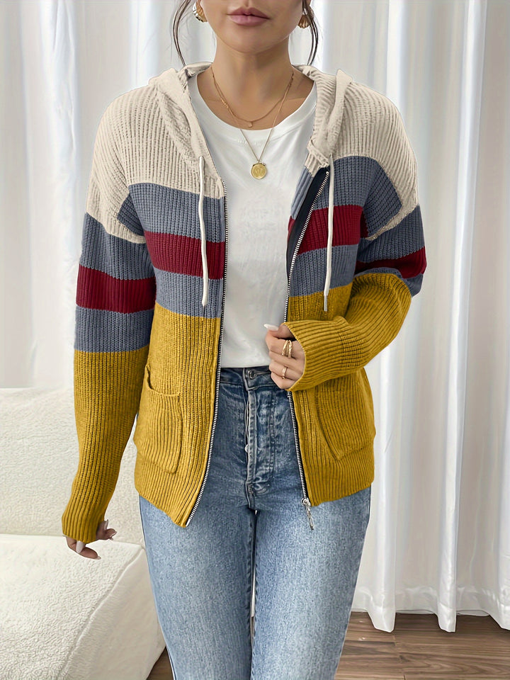 Susannah | Colour-Block Hooded Zip Cardigan