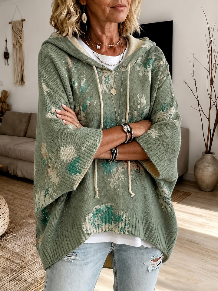 Winifred | Hooded Floral Cape Sweater