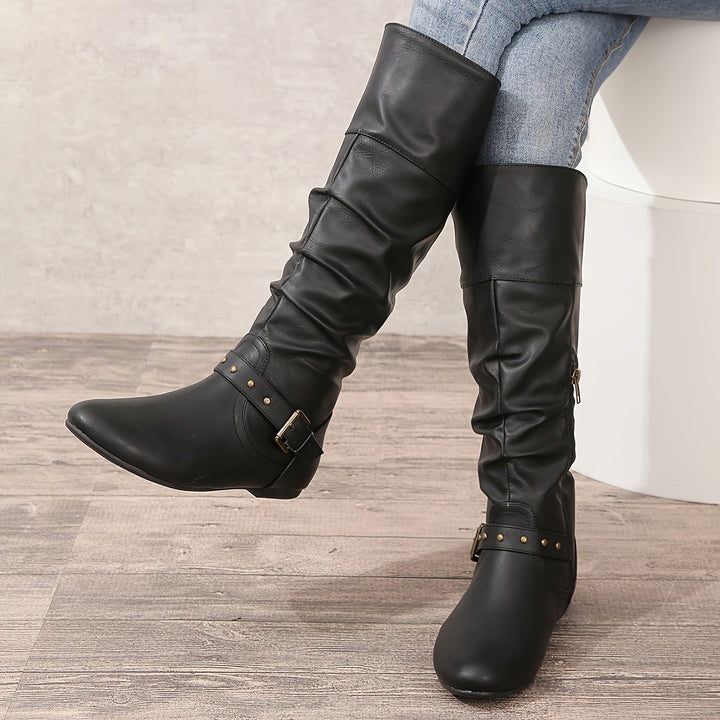 Eileen | Slouchy Buckle Riding Boots