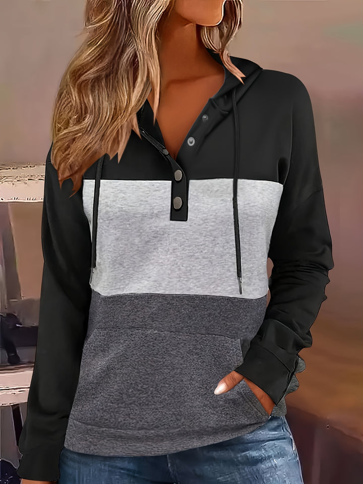 Melanie | Color Block Button-Neck Hoodie