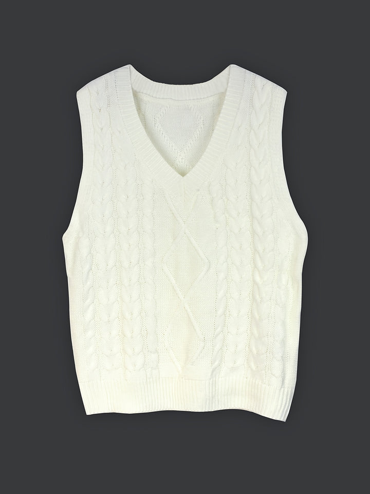 Cora | Cozy Cable-Knit V-Neck Sweater Vest