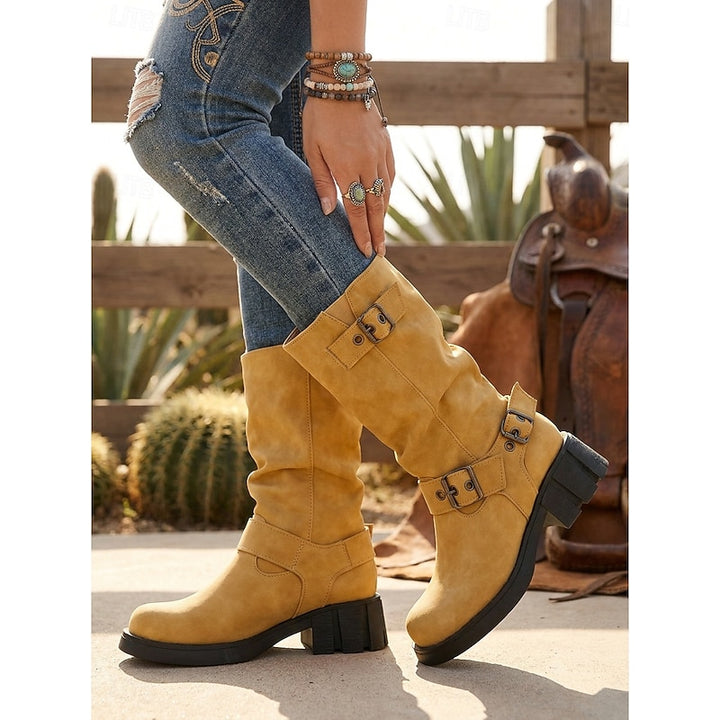 Sylvia | Buckle-Detail Mid-Calf Biker Boots