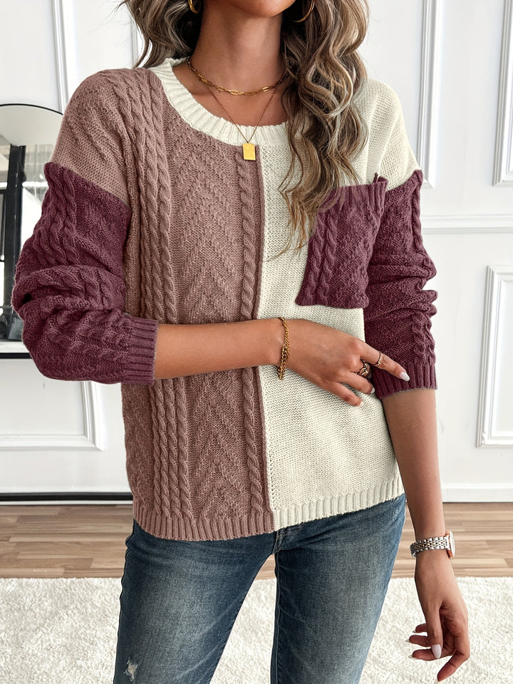 Esme | Color Block Cable Knit Sweater