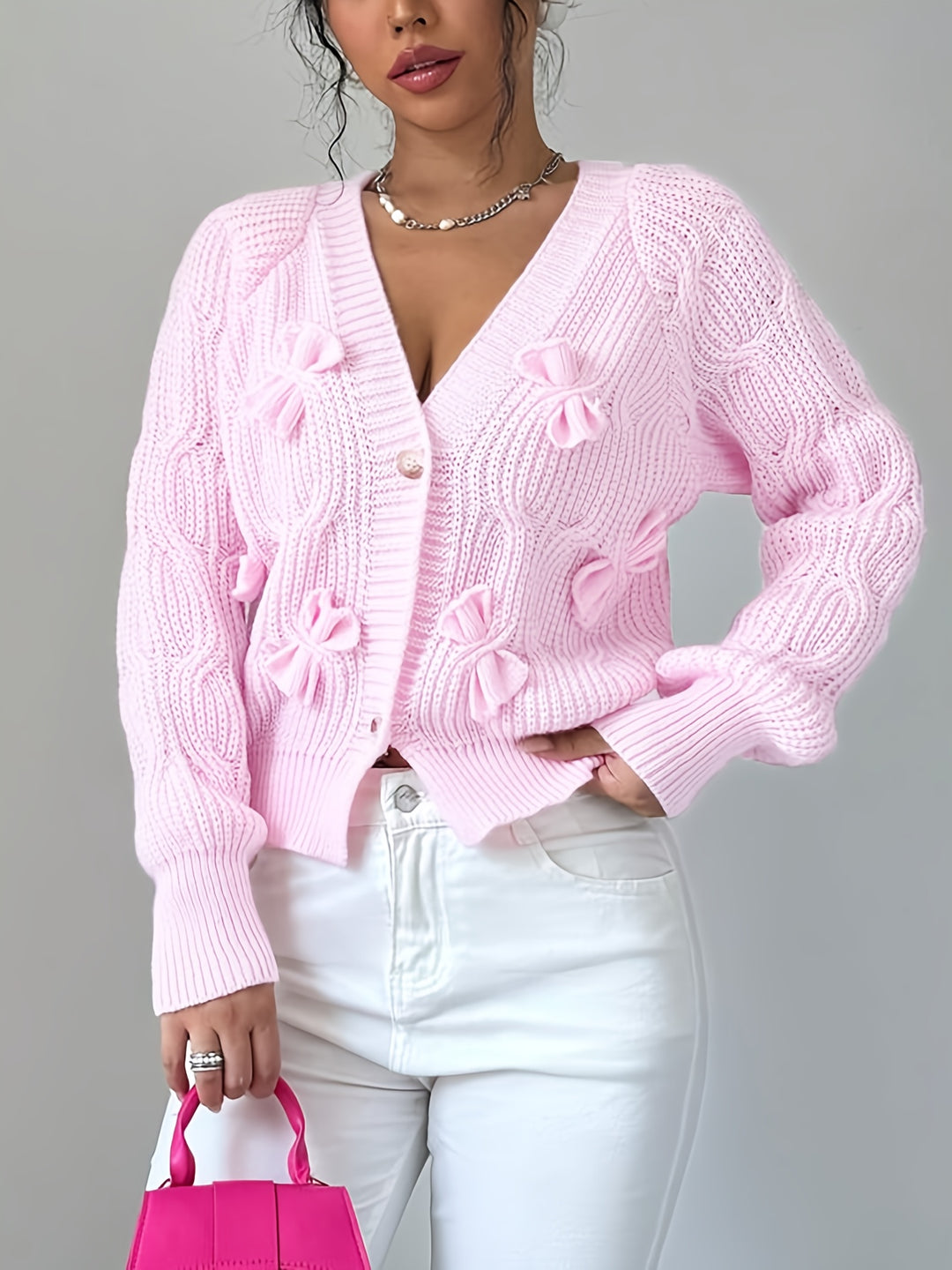 Juniper | Soft Bow-Detail Long Sleeve Cardigan