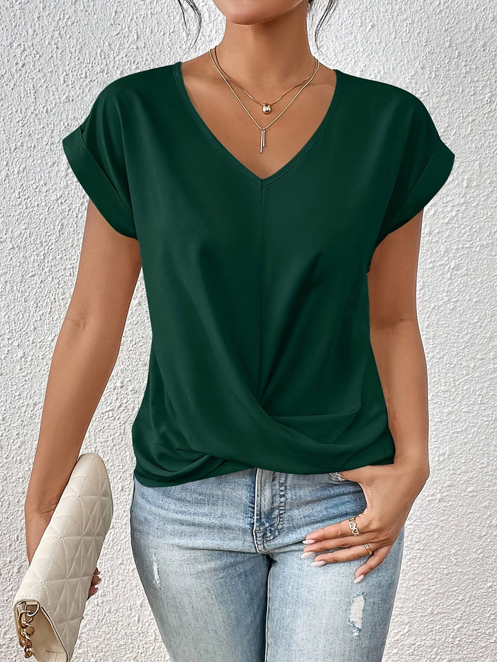 Sophia | Elegant V-Neck Draped Blouse