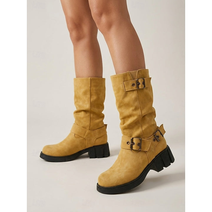 Sylvia | Buckle-Detail Mid-Calf Biker Boots